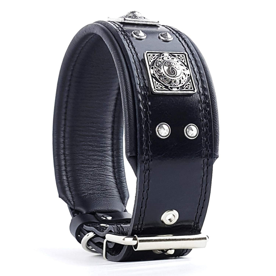 Bestia® EROS Lederhalsband für grosse Hunderassen mit Altsilber Dekoration und weicher Innerpolsteru