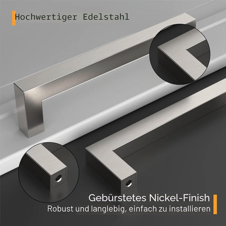 Amerdeco 10 Stück Möbelgriffe Edelstahl Gebürsteter Nickel Schrankgriffe Küchengriffe 192mm Lochabst