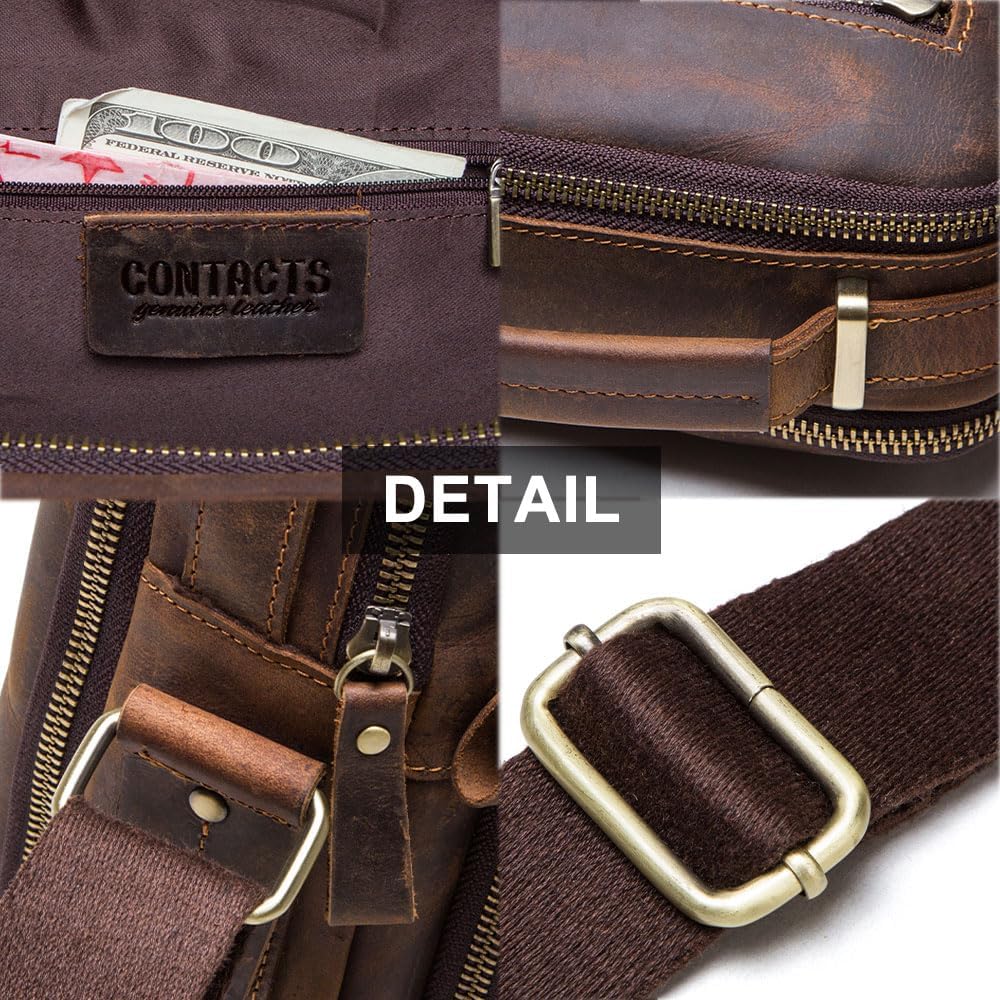 Contacts Echtes Leder Herren Laptop Mini Tab Messenger Crossbody Bag Tasche Handtasche Braun Kaffee,
