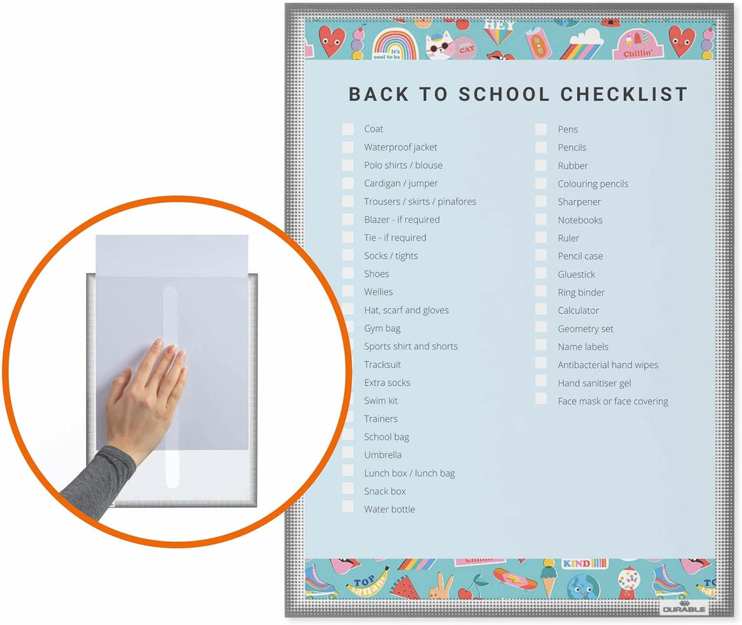 Durable 502257 Infotasche A3 statisch haftend, UV-beständig für Glasflächen, grau, 5 Stück, 5 Stück