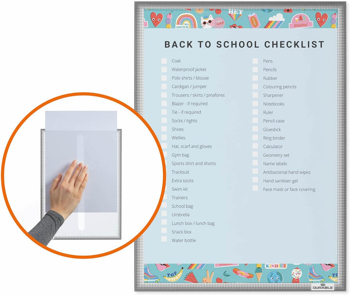 Durable 502257 Infotasche A3 statisch haftend, UV-beständig für Glasflächen, grau, 5 Stück, 5 Stück