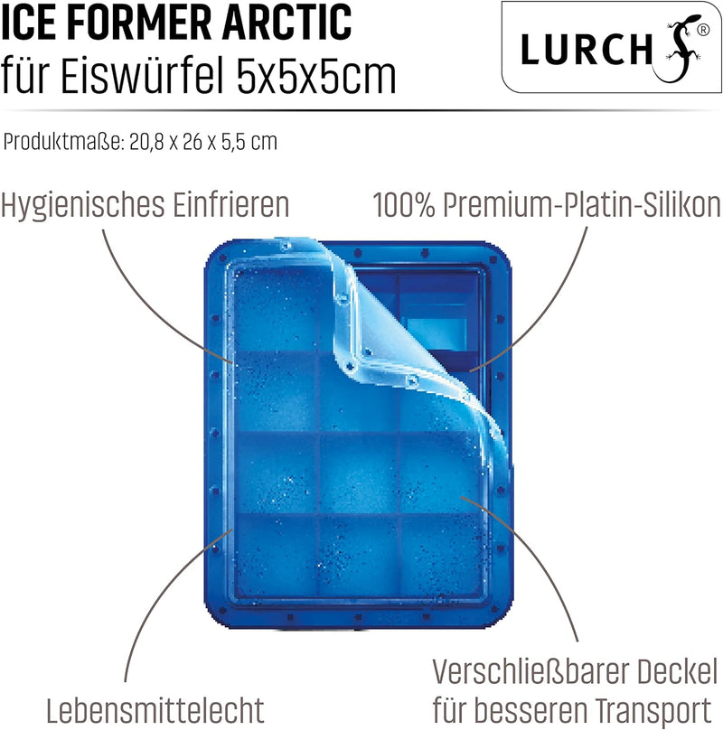 Lurch 240765 Ice Former Arctic Würfel 5cm blau Eiswürfelform für 12 Eiswürfel mit transparentem Deck