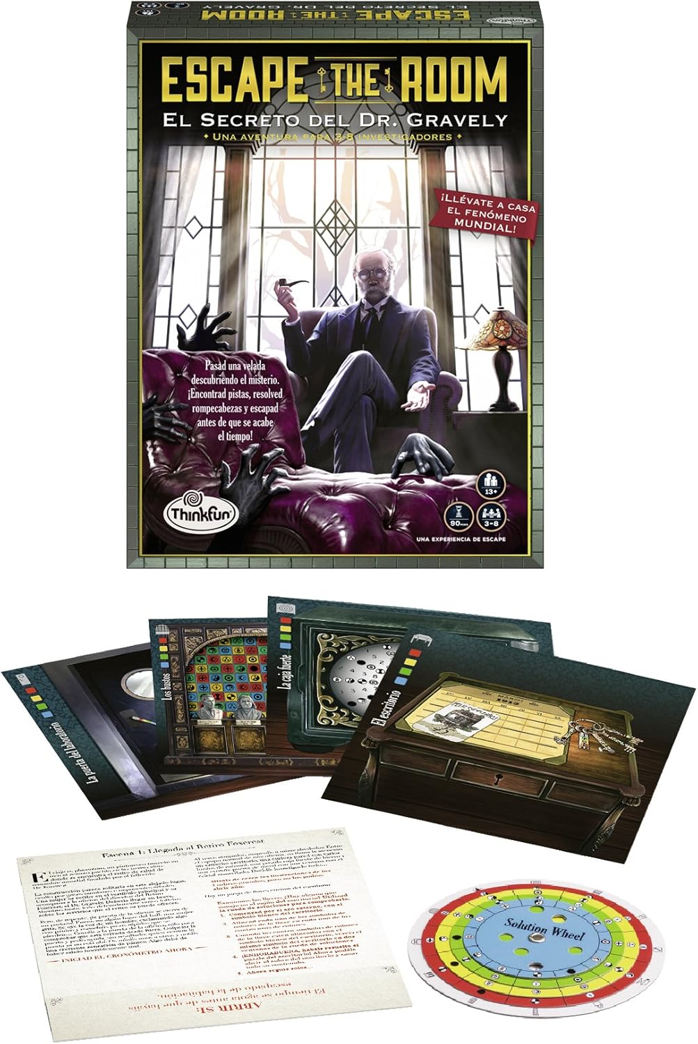 ThinkFun 76311, Escape The Room: Dr. Gravely, Brettspiel, spanische Version, 3-8 Spieler, empfohlene