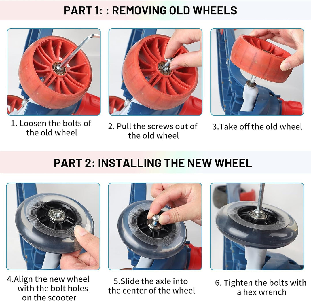 DBREAKS Leuchtende Stunt Scooter Rollen, 2 Stück LED-Lichtrollen, 100mm Led Scooter Ersatzräder Räde