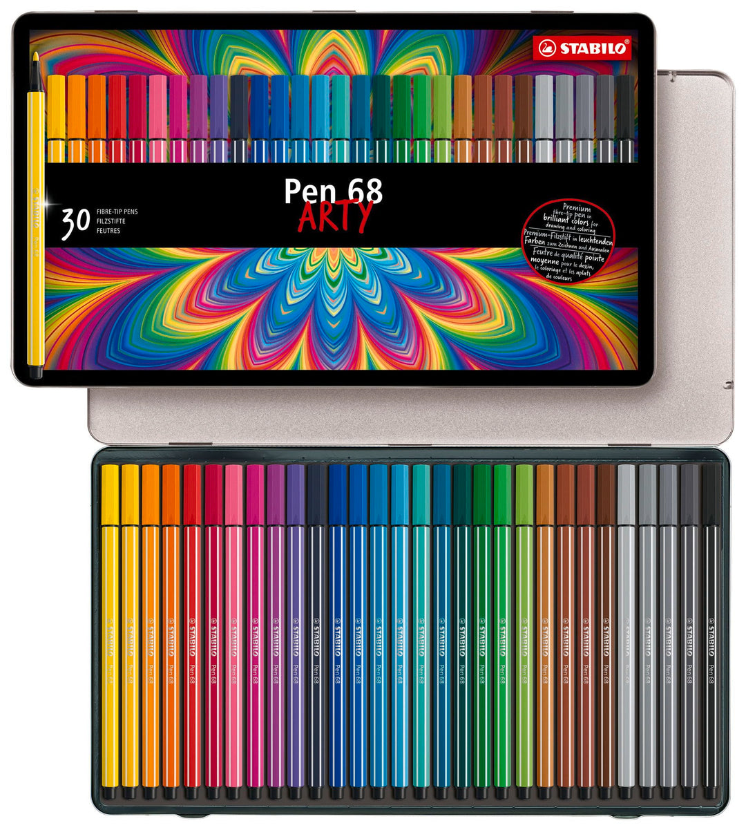 Premium-Filzstift - STABILO Pen 68 - ARTY - 30er Metalletui - mit 30 verschiedenen Farben 30er ARTY