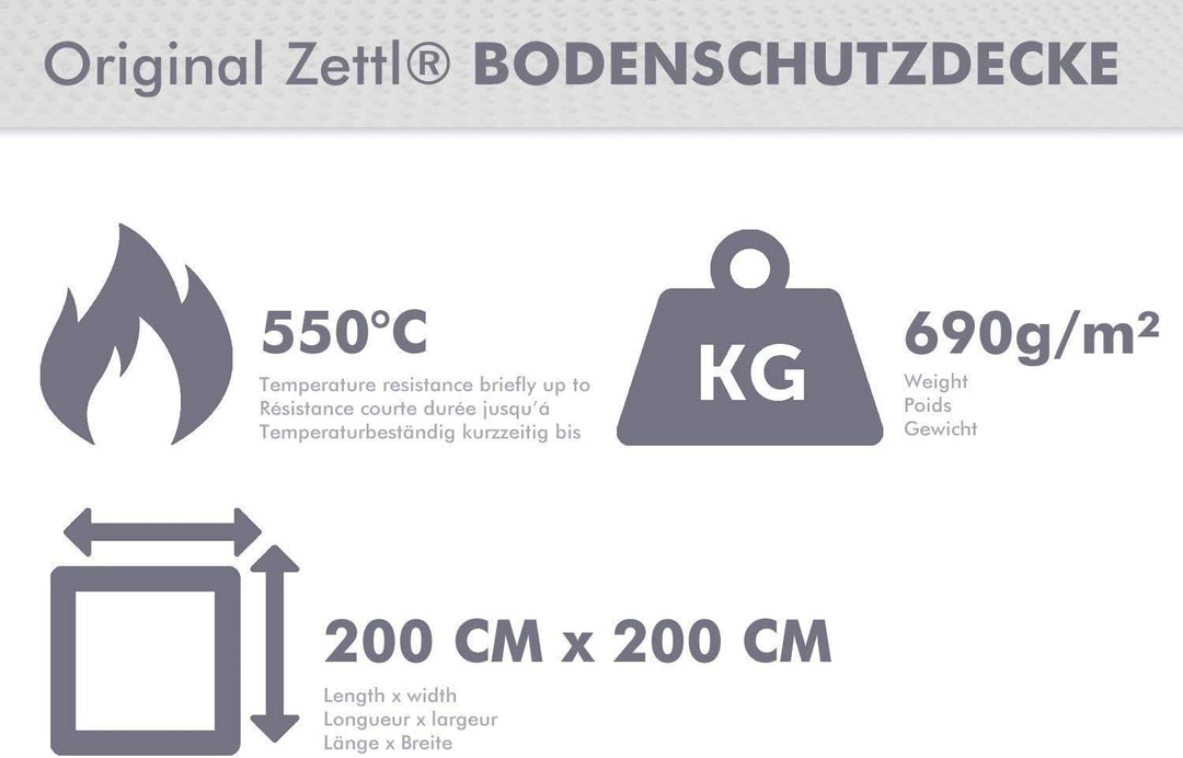 Zettl Bodenschutzdecke bis 550 °C, geeignet als feuerfeste Unterlage für Kamin, Grilldecke oder Gril