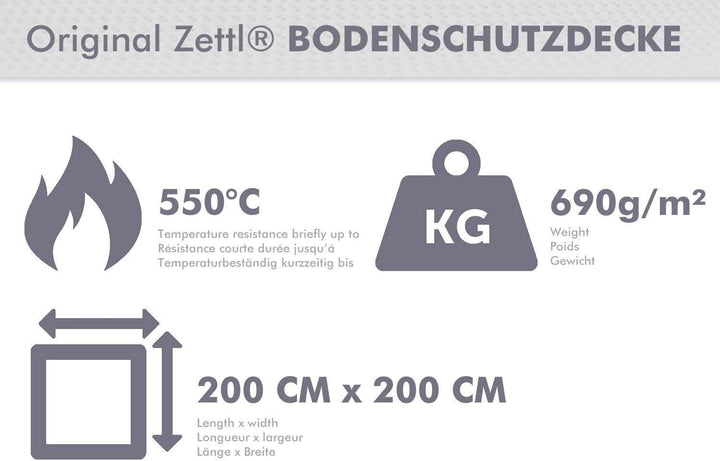 Zettl Bodenschutzdecke bis 550 °C, geeignet als feuerfeste Unterlage für Kamin, Grilldecke oder Gril