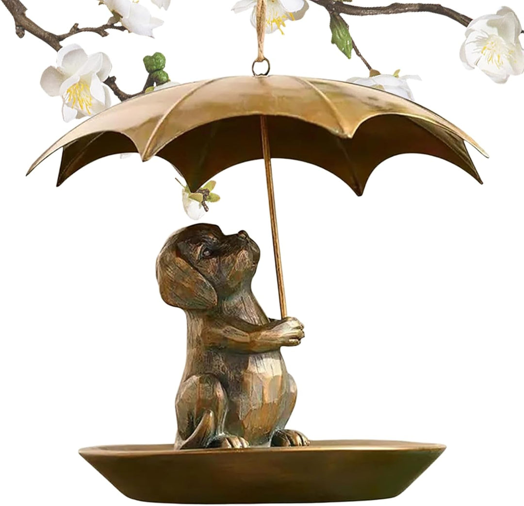 Animal Bird Feeder with Umbrella - Cute Squirrel/Cat/Dog Holding Umbrella Design Bird Feeder - Metal
