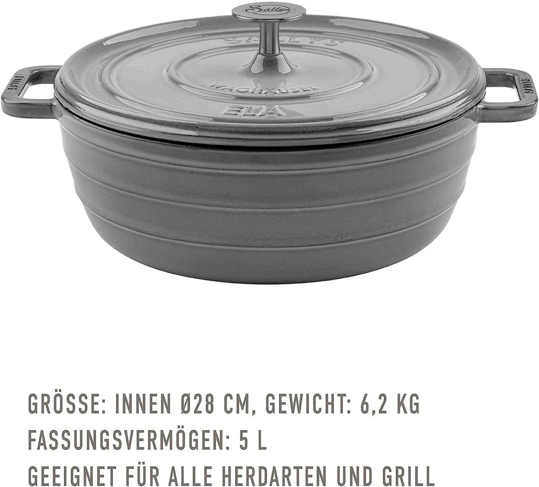 Sallys 'Ela' Deluxe Gusseisentopf - Robustes und Hochwertiges Kochjuwel für Perfektes Garen (Smokey