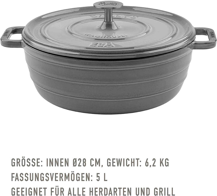 Sallys 'Ela' Deluxe Gusseisentopf - Robustes und Hochwertiges Kochjuwel für Perfektes Garen (Smokey