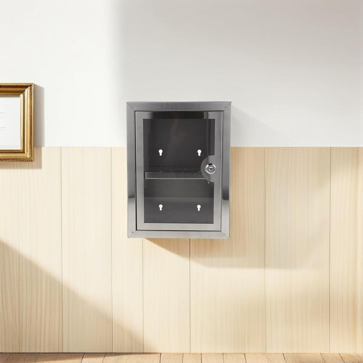 Abschliessbare Medikamentenbox aus Metall mit 2 Ablagen Transparente Tür Wandmontage Edelstahl für K