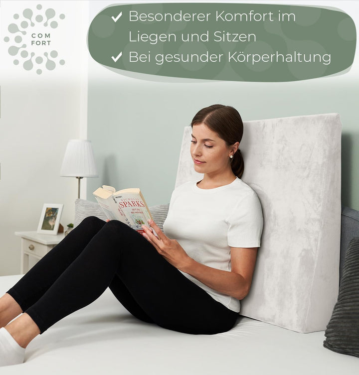 Keilkissen für Bett und Couch, Matratzenkeil, Reflux Kissen [mit 2 Liegezonen], Lesekissen zur Schla