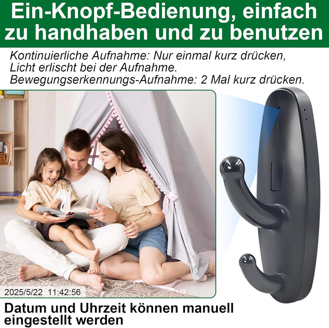 Tragbare Kamera mit Akku 120 Minuten, Kleine-Kamera Innen für Videos HD 1080P, Mikro-Videokamera mit