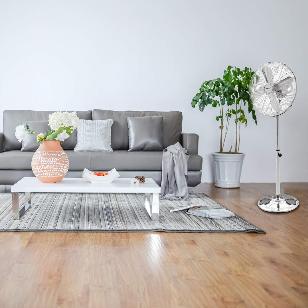 Syntrox Germany SVT-50W Chrome Retro Ventilator mit Oszillation Axialventilator Standventilator Wind