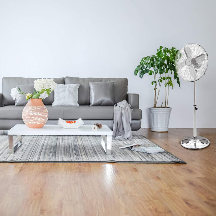 Syntrox Germany SVT-50W Chrome Retro Ventilator mit Oszillation Axialventilator Standventilator Wind