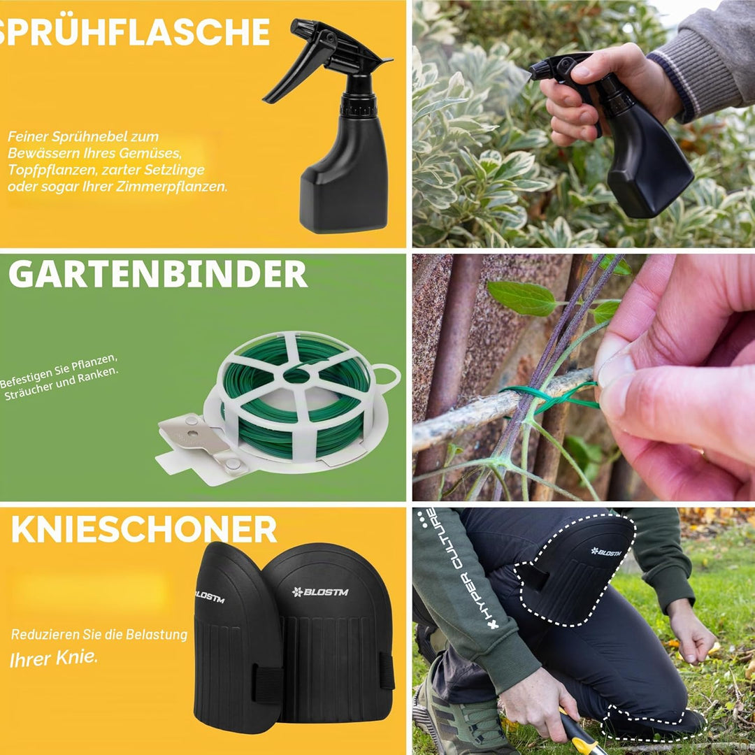 BLOSTM Gartengeräte Set 11-Teilig - Robuste Gartenwerkzeug Set mit wasserdichte Gartenwerkzeug Tasch
