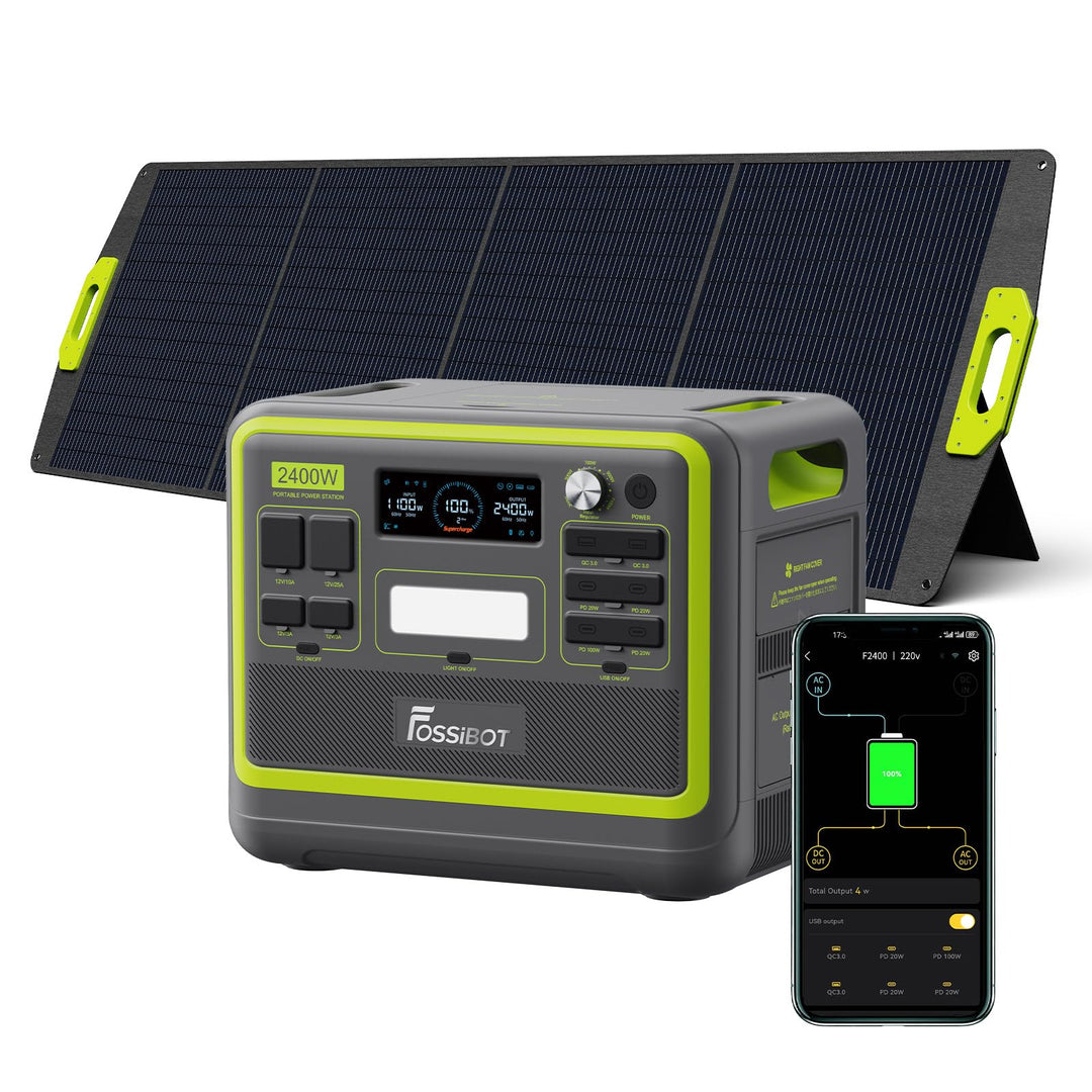 FOSSiBOT F2400 Powerstation mit 200W Solarpanel, Solargenerator 2048Wh LiFePO4 Batterie 230V 2400W 3