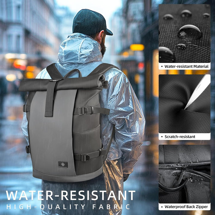hk Rolltop Rucksack Herren Damen 15,6 Zoll Laptop Rucksack | Wasserdicht Gross Reiserucksack, Diebst