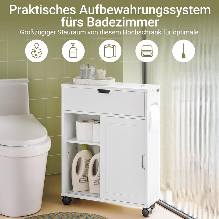 SoBuy BZR31-W Nischenregal Badezimmerschrank Badschrank Badrollwagen mit 2 Schiebetüren und 1 Klappe