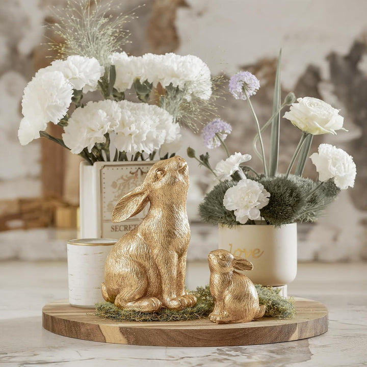 2 Stück Osterhasen Figuren Gold Home Decor Harz Kaninchen Statue Ostern Tisch Dekor Kaninchen Figure