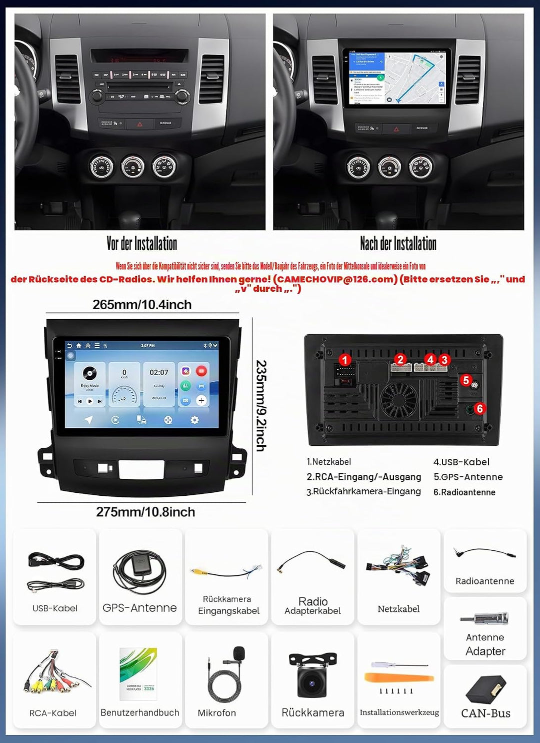 CAMECHO 4G+64G Android 15 Autoradio für Mercedes Benz Vito 3 W447 (2014-2020) mit Navi Carplay Andro