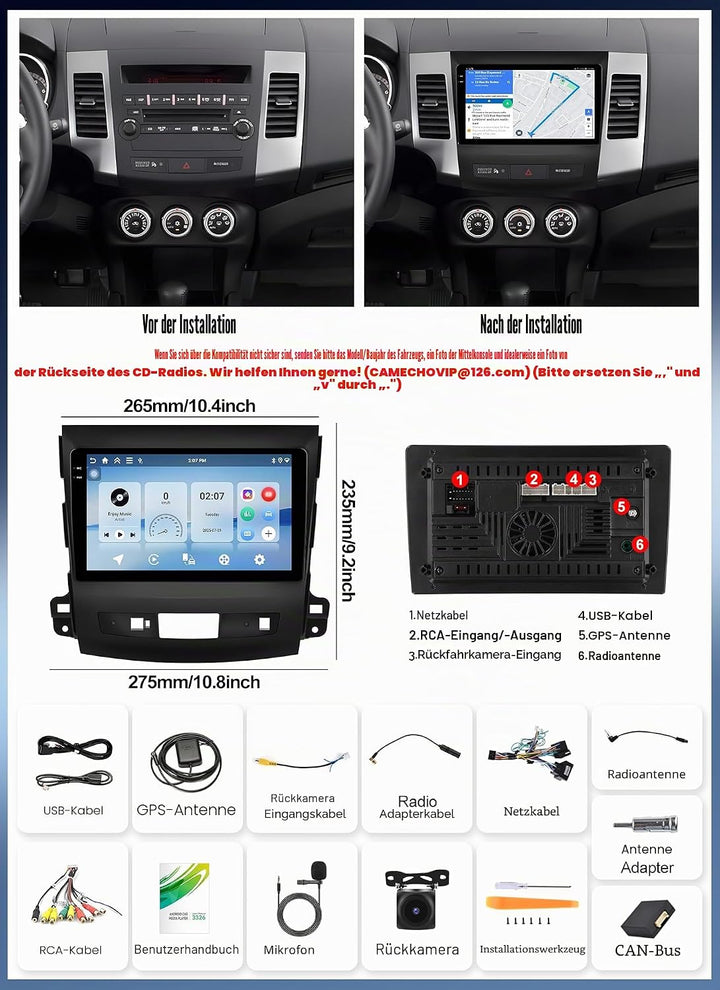 CAMECHO 4G+64G Android 15 Autoradio für Mercedes Benz Vito 3 W447 (2014-2020) mit Navi Carplay Andro