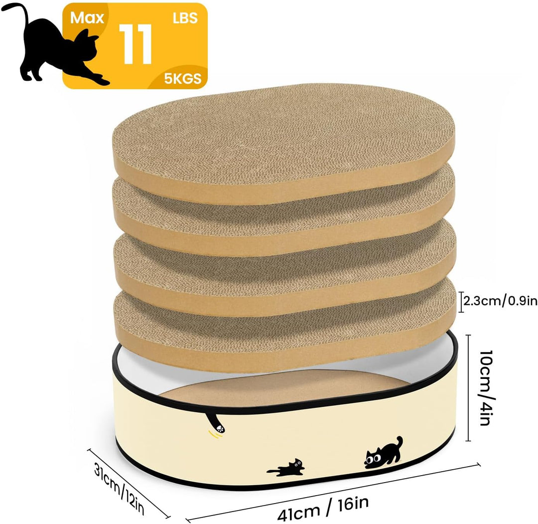 Kratzbrett für Katzen mit Box & 4 ersetzbaren Kratzpappe - Gross Kratzmöbel aus robustester Wellpapp