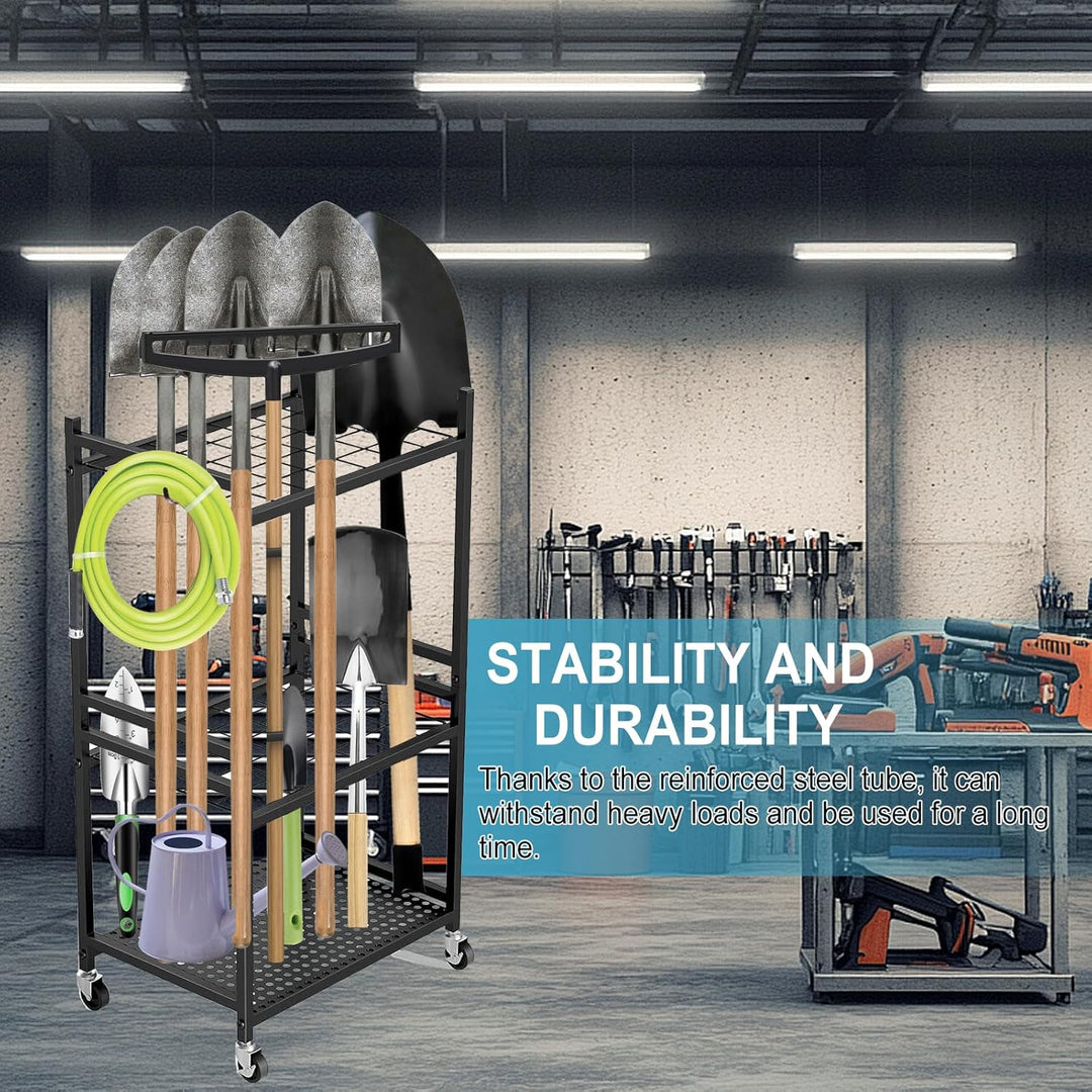 Gartenwerkzeug Organizer 3-stufig,Yard Tool Tower Rack,Garten Werkzeugregal mit 3 Beweglichen Haken