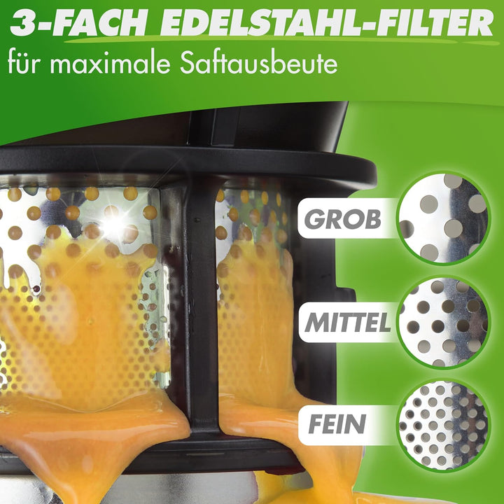 Nutrilovers Slow Juicer NUTRI-PRESS MAX Ganze Früchte entsaften Entsafter | 135 mm XXL-Einwurf, BPA-