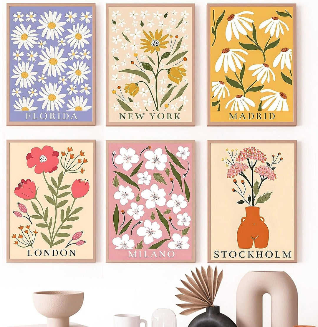 JATOK 6 Stück Malen Nach Zahlen Erwachsene, DIY Blumen für Anfänger, Handgemalt Ölgemälde Leinwand K