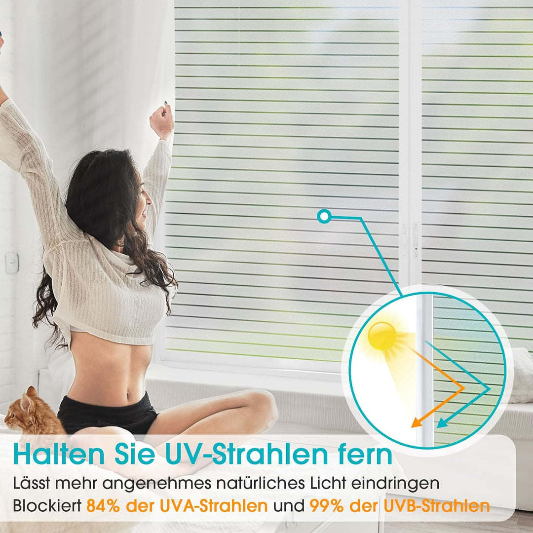 Lifetree Fensterfolie Streifen Sichtschutzfolie Selbstklebend Fensterfolie mit statischer Haftung An