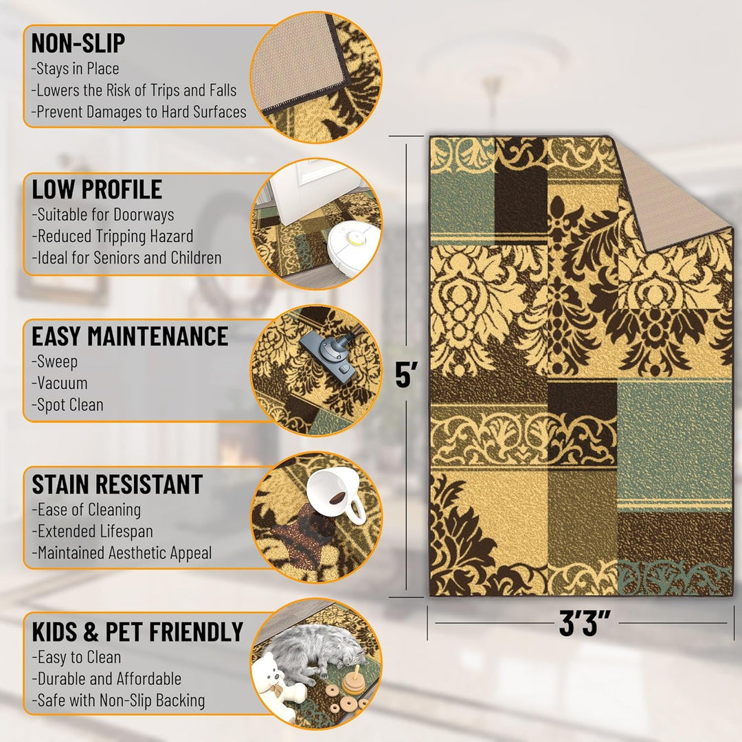 Ottomanson Ottohome-Kollektion Teppich mit Gummirückseite und modernem Damast-Design, 100 cm x 150 c