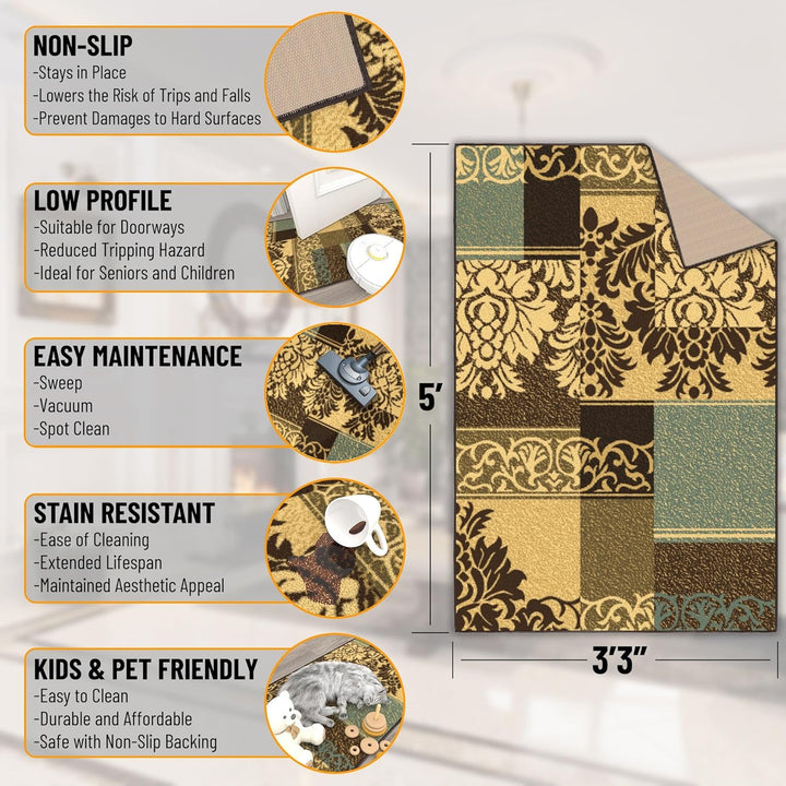 Ottomanson Ottohome-Kollektion Teppich mit Gummirückseite und modernem Damast-Design, 100 cm x 150 c