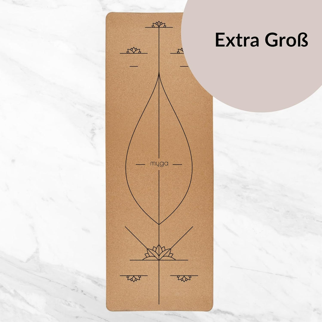 Myga XL Kork Yogamatte | 200 cm x 70 cm | Rutschfest, Wäremeregulierend & Leicht zu Tragen – 6 mm Di