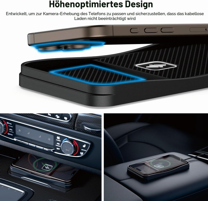 Polmxs Induktives Laden Auto, 15W Schnelles Kabelloses Ladepad Auto rutschfeste Induktive Ladestatio