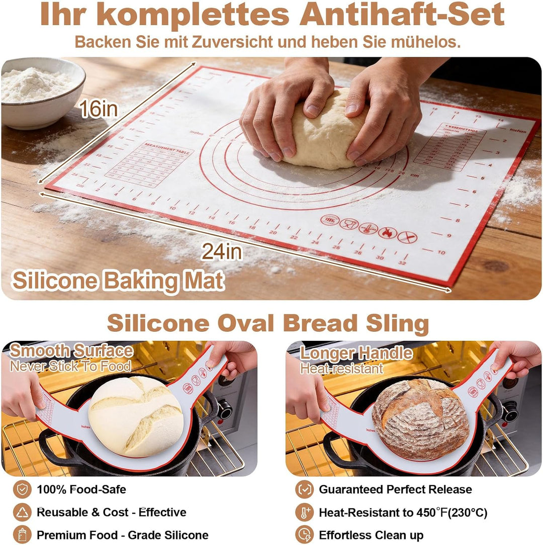 Sauerteig Starter Set mit 2 Gärkörbchen, 730ML Sauerteig Glas, Brotbackzubehör kit, Brot Backen Zube