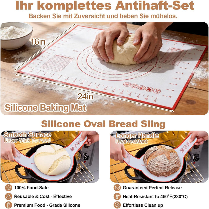 Sauerteig Starter Set mit 2 Gärkörbchen, 730ML Sauerteig Glas, Brotbackzubehör kit, Brot Backen Zube
