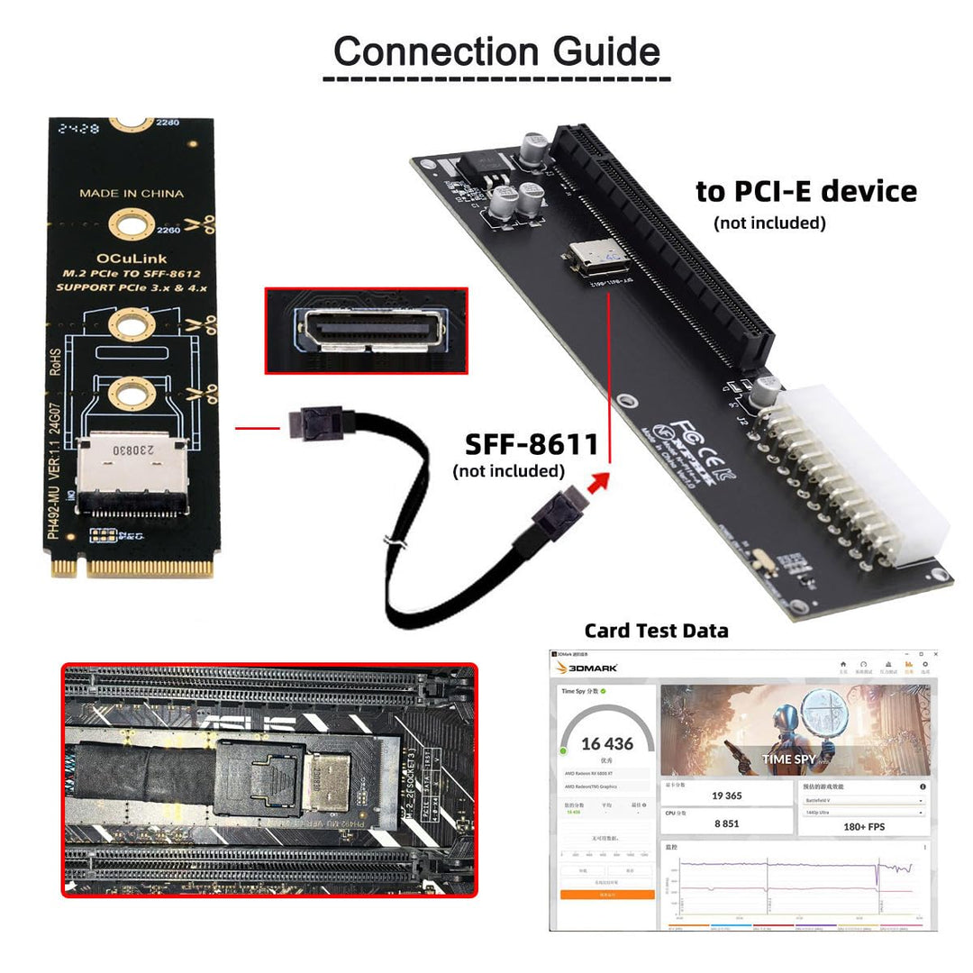 CY Karte 2280 PCI-E4.0 M.2 M-Key zu Oculink SFF-8612 SFF-8611 Vertikaler Hostadapter für NVME U.2 SS