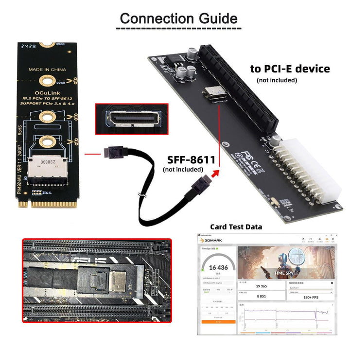 CY Karte 2280 PCI-E4.0 M.2 M-Key zu Oculink SFF-8612 SFF-8611 Vertikaler Hostadapter für NVME U.2 SS