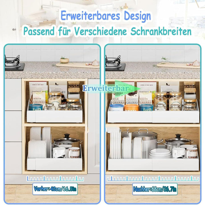 2-Stück Teleskopschublade Ausziehbar Schublade: 42cm Küchenschrank Schubladenauszug Slide Out Schran