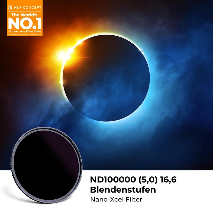 K&F Concept Nano-X Serie 82mm ND100000 Filter Fester ND Filter Graufilter (16,6 Blendenstufen), 82mm