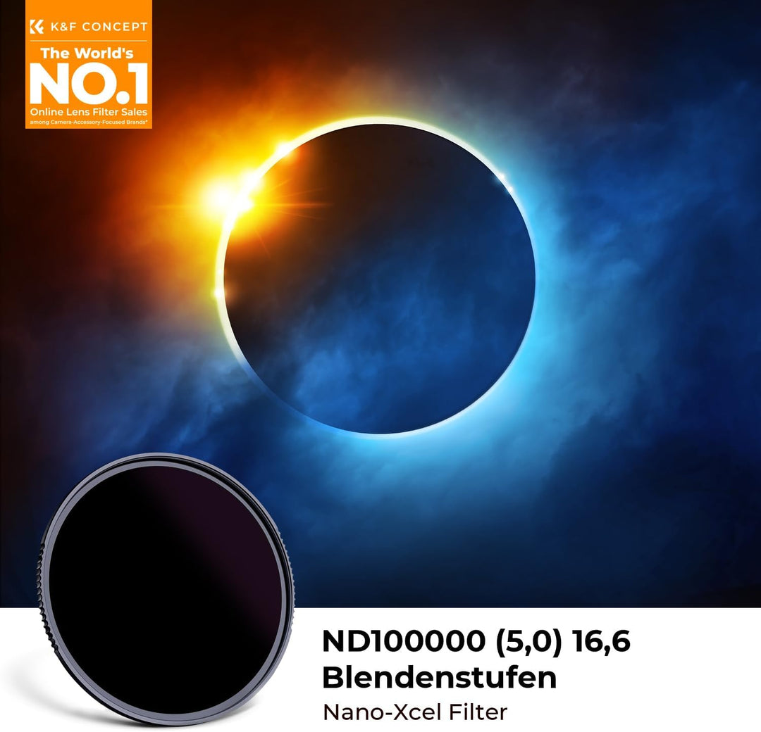 K&F CONCEPT Nano-X Serie 77mm ND100000 Filter Fester ND Filter Graufilter (16,6 Blendenstufen), 77mm