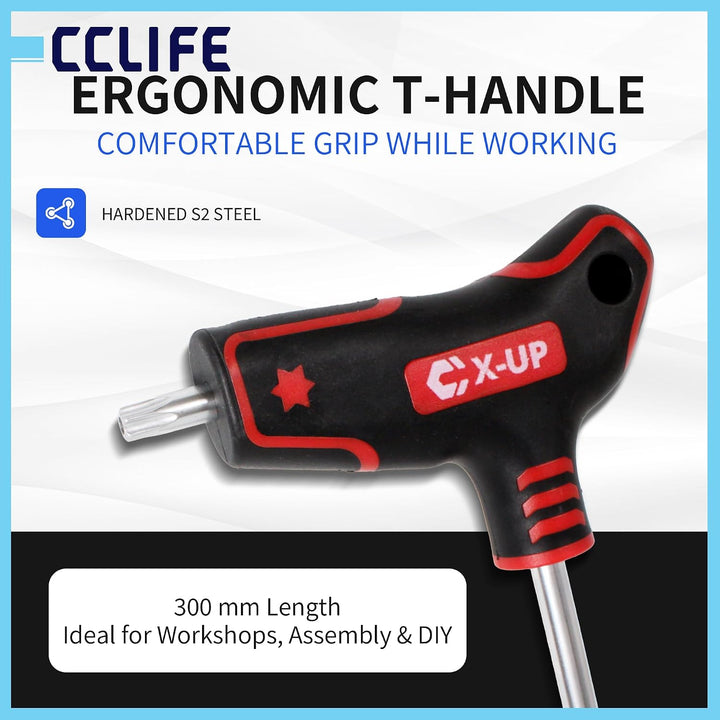 CCLIFE Torx Schlüsselsatz mit T-Griff T10-T50 Torx-Sternschlüssel 9tlg | 300 mm lang,S2-Stahl,Design