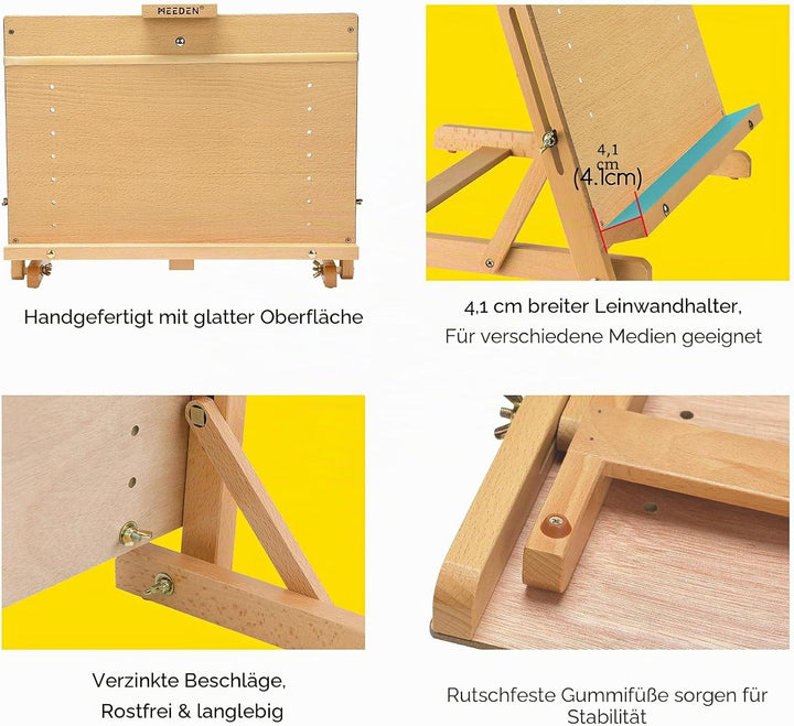 MEEDEN Grosses Zeichenbrett Staffelei, massives Buchenholz, H-Rahmen, verstellbare Staffelei für Kün