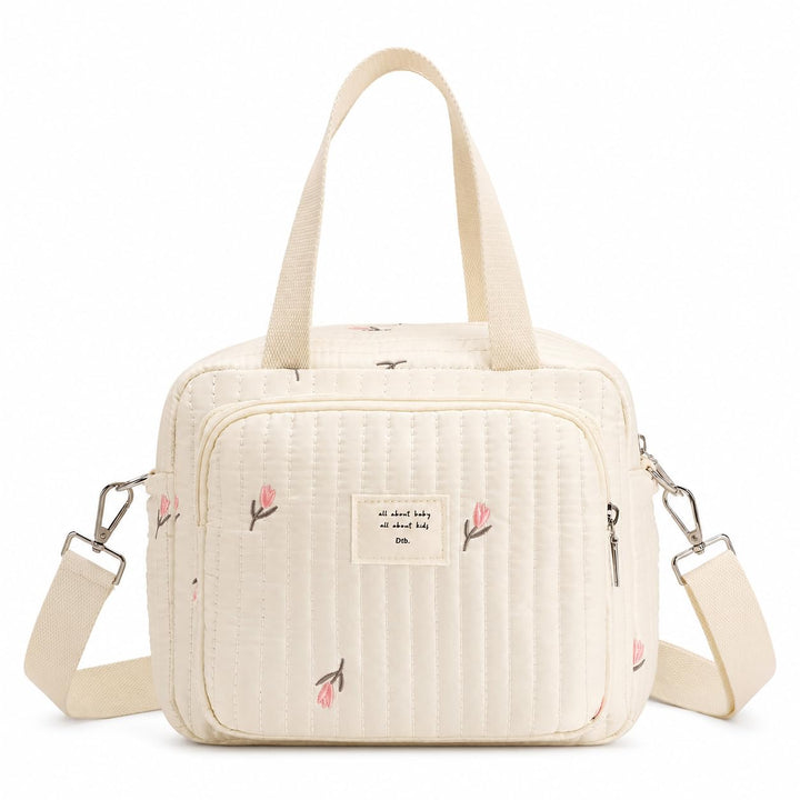 Wickeltasche, Mommy Bag Blumen, Kleine Gesteppte Tasche mit bestickten Blumenmotiven, Tragegriffen u