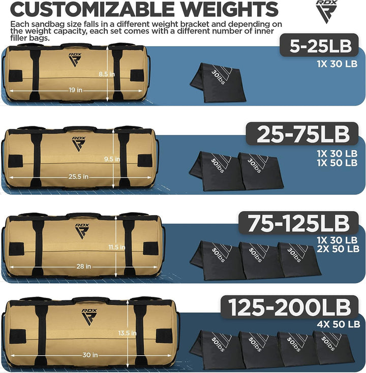 RDX Gewichtete Sporttasche für Krafttraining, Gewichtssack mit 8 Griffe, Gewicht Sandbag ungefüllten