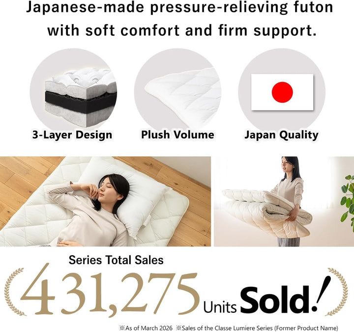 EMOOR Japanische Futon Matratze Premium CLASSE 160 x 200 cm, Faltbar Schlaf Traditionelle Boden Bett