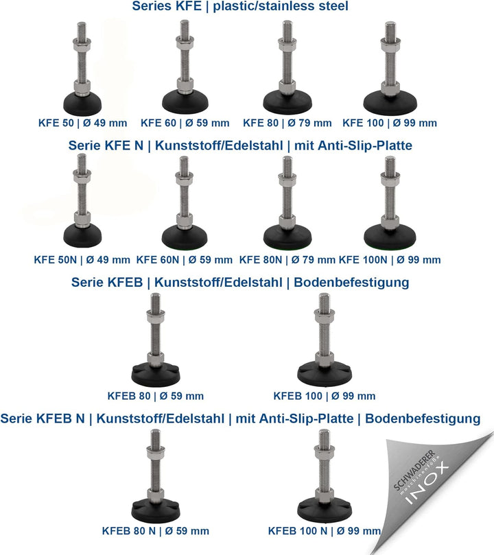 Schwaderer Maschinenfüsse/Stellfüsse/Nivelllierfüsse/Gelenkfüsse, höhenverstellbar KFE 60 N (M12x80)