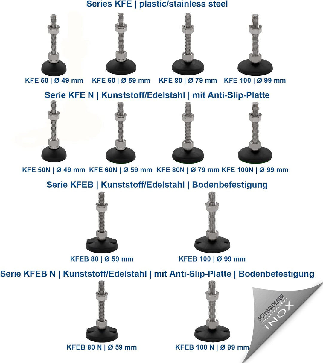 Schwaderer Maschinenfüsse/Stellfüsse/Nivelllierfüsse/Gelenkfüsse, höhenverstellbar KFE 60 N (M12x80)