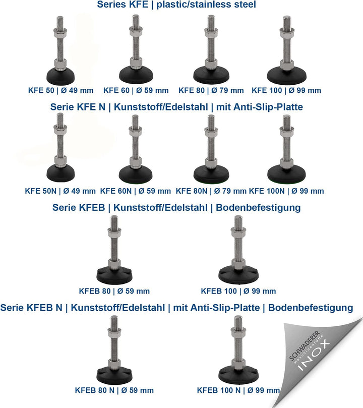 Schwaderer Maschinenfüsse/Stellfüsse/Nivelllierfüsse/Gelenkfüsse, höhenverstellbar KFE 60 N (M12x80)